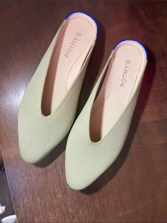 Rothy's Shoes - Rothy's Pointed Slip-On Mules in Light Green with Blue Trim